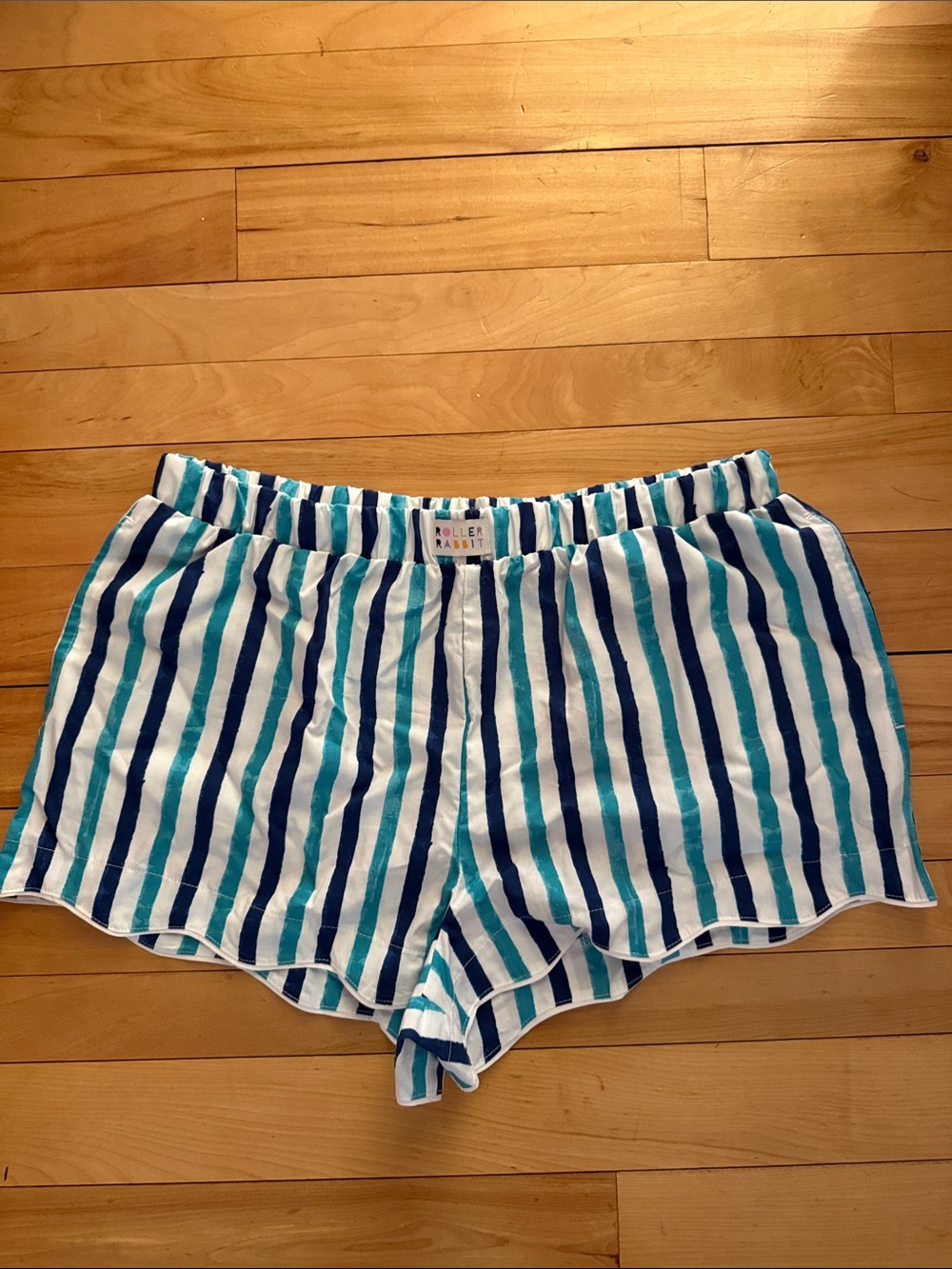 Roller Rabbit White Shorts with Navy & Teal Stripes